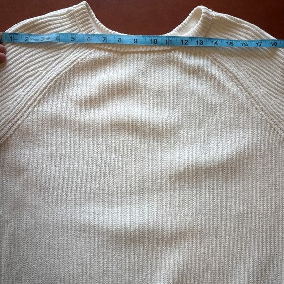 L.L. Bean Cotton Sweater Women’s L Cream Ribbed Crewneck Raglan Split Hem - Picture 5 of 8